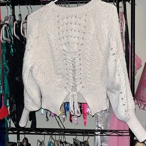 Wildfox lace up longsleeve cable knit sweater top sz Xs cream oatmeal
